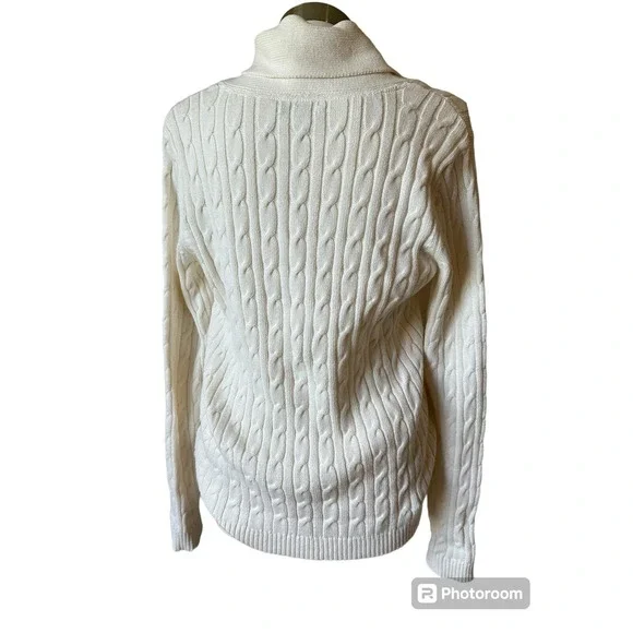 Charter Club Cable Knit Sweater Women Large Ivory Shawl Collar Preppy Classic - Picture 2 of 7